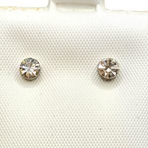 Pierced Earrings Clear Rhinestones Silver Tone Small Minimalist 4mm SKU 2778